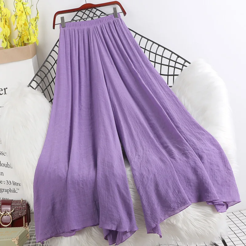 

Autumn Winter New Retro Style Elastic Waist Thin Cotton Linen Trousers Skirt Female Pure Color Wild Linen Skirt Pants T253