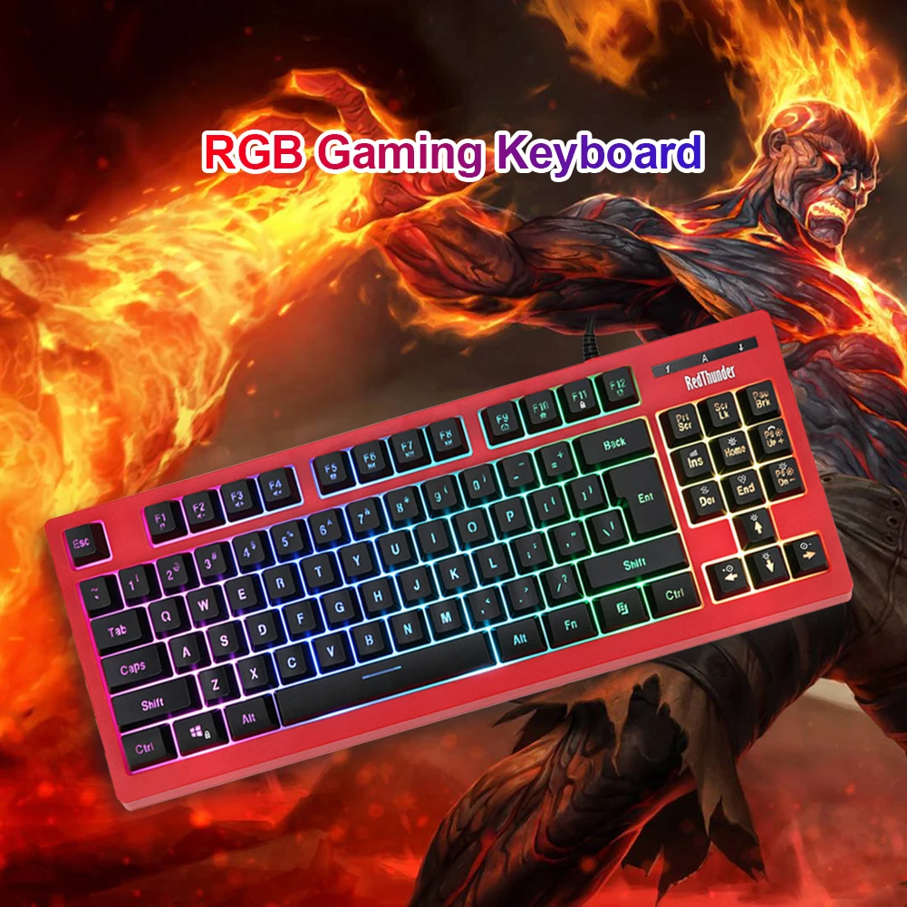 

Professional Ultra-slim Wired Keyboard RGB Backlight Gaming Keyboard Mechanical Feel 87 Keys USB Wired Keyboard for PC