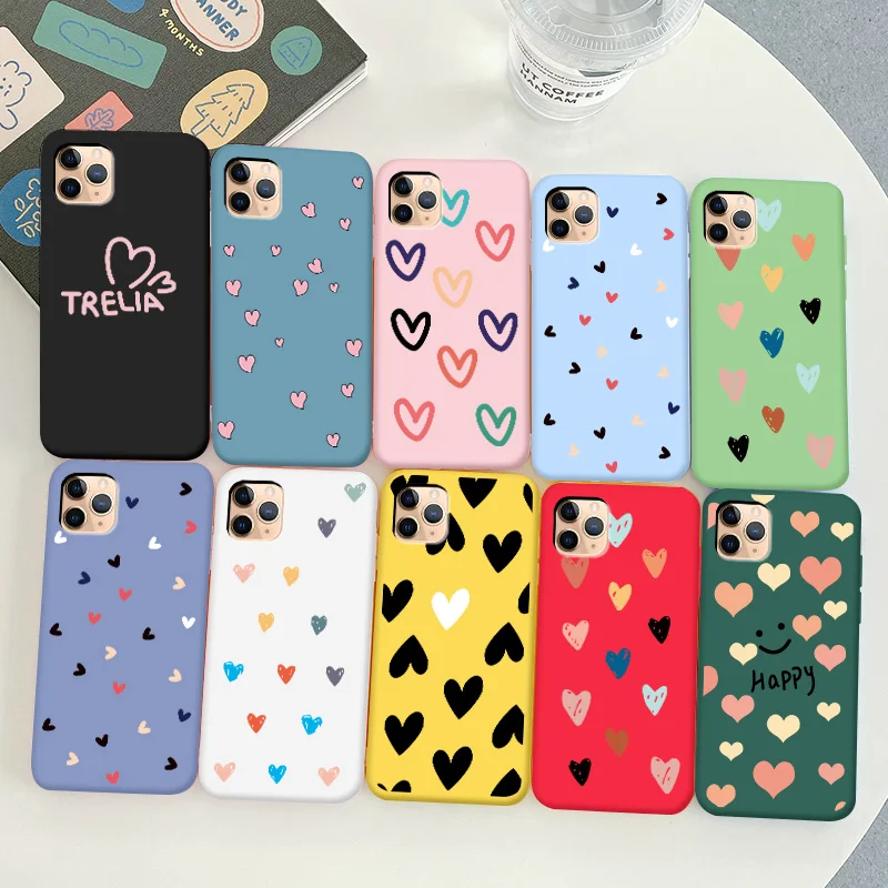 

For iPhone 11 Pro Max Case Protective Phone Shell Frosted Silicone Casing Color Heart-Shaped Soft TPU Back Cover
