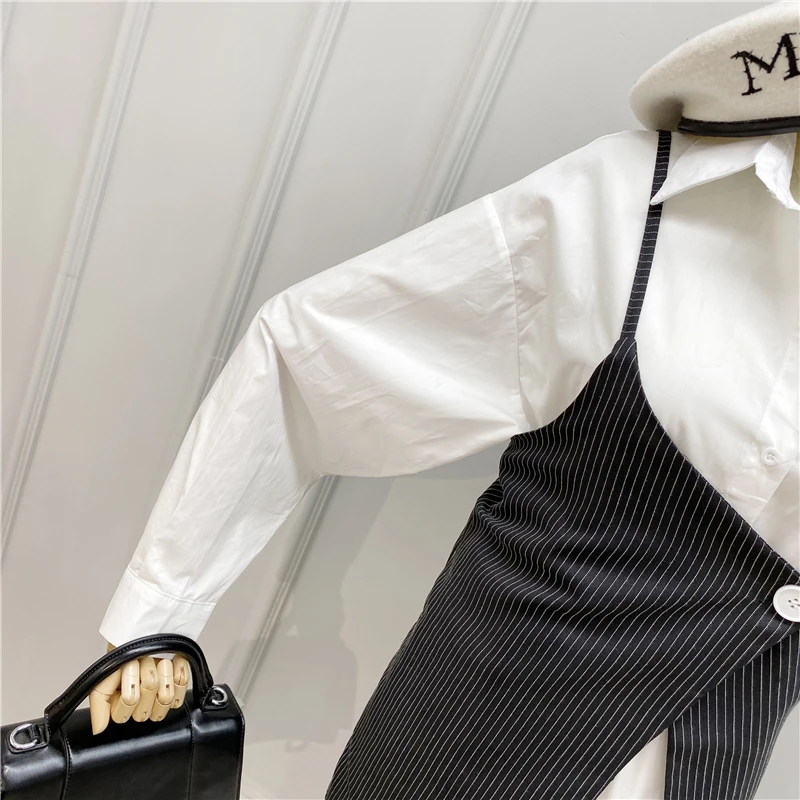 Женский жилет в полоску + свободное платье Корейском стиле сезон весна-лето