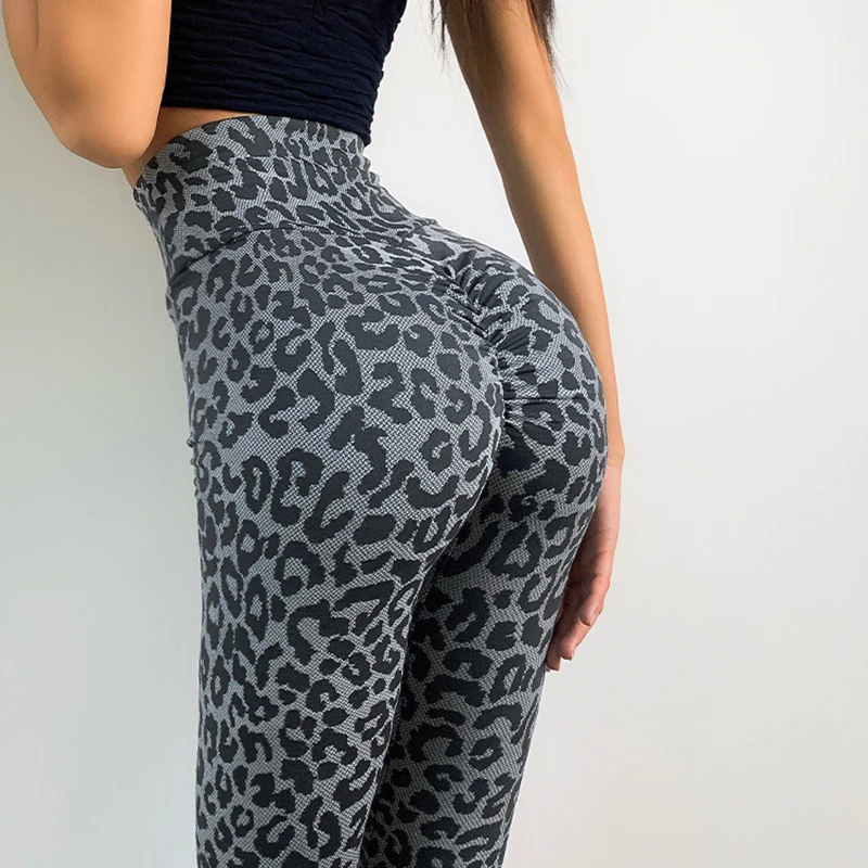 

2021 Women Leggings Leopard Printed High Waist Push Up Peach Spandex Leggings Fitness Leggings Female Casaul Workout Jeggings