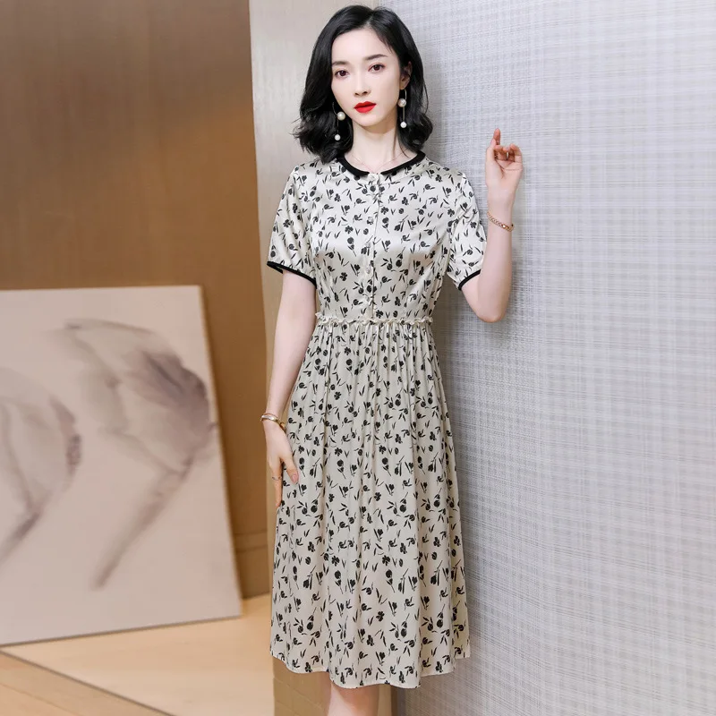 

Тяжелое шелковое женское платье, Новинка лета 2021, цветочное атласное платье Hangzhou, шелковое Цветочное платье из шелка тутового шелкопряда