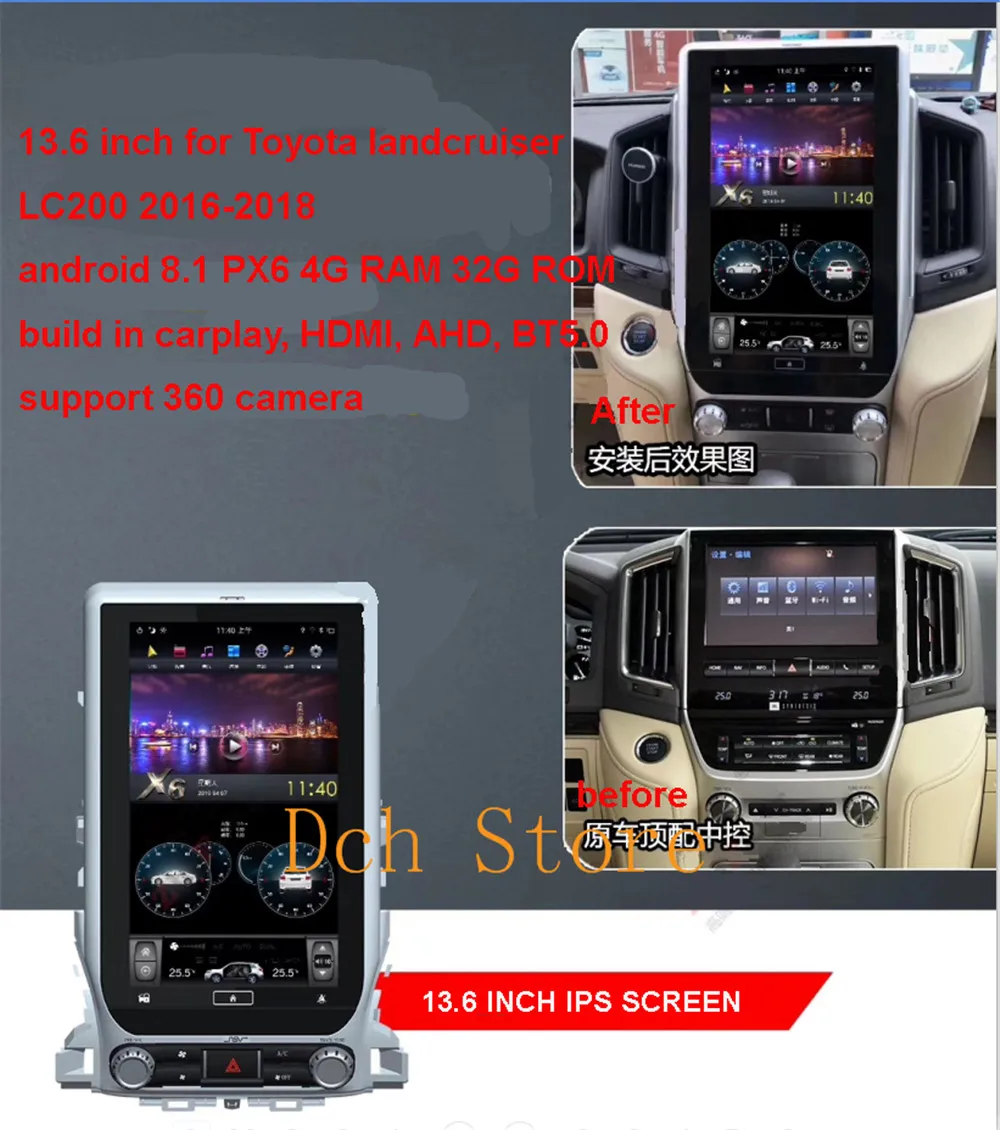 13 6 ''tesla style PX6 Android 9 0 автомобильный DVD GPS Навигатор Радио для TOYOTA LAND CRUISER LC200 2016 2018