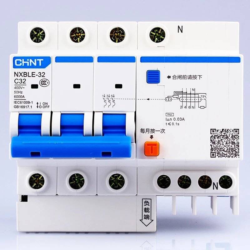 Устройство CHINT AC230/400V NXBLE-32 3P + N, устройство остаточного тока C 6 10 16 20 25 32A, защита от перегрузки с электромагнитным выпуском типа C