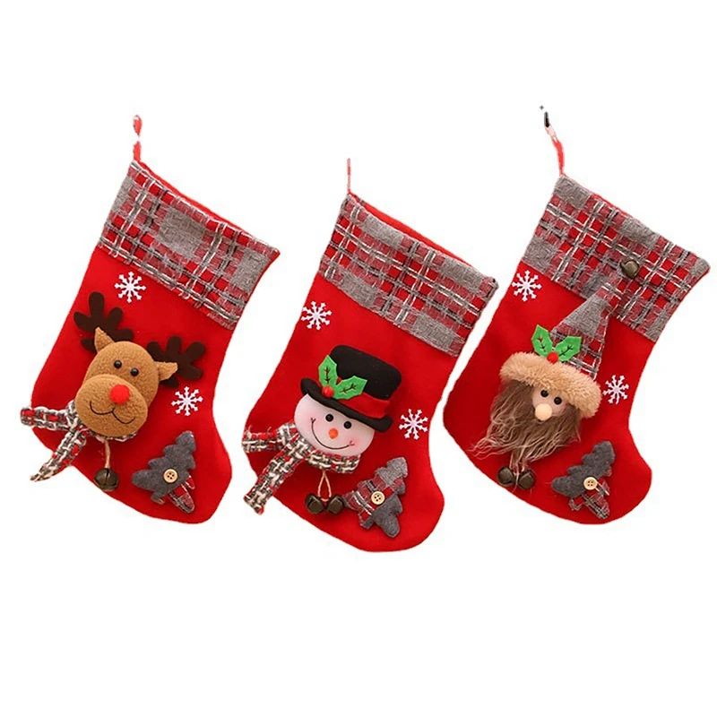 

3Pcs Christmas Stocking Santa Claus Candy Sock Gift Bag Xmas Tree Hanging Decor Bag For Christmas Decoration