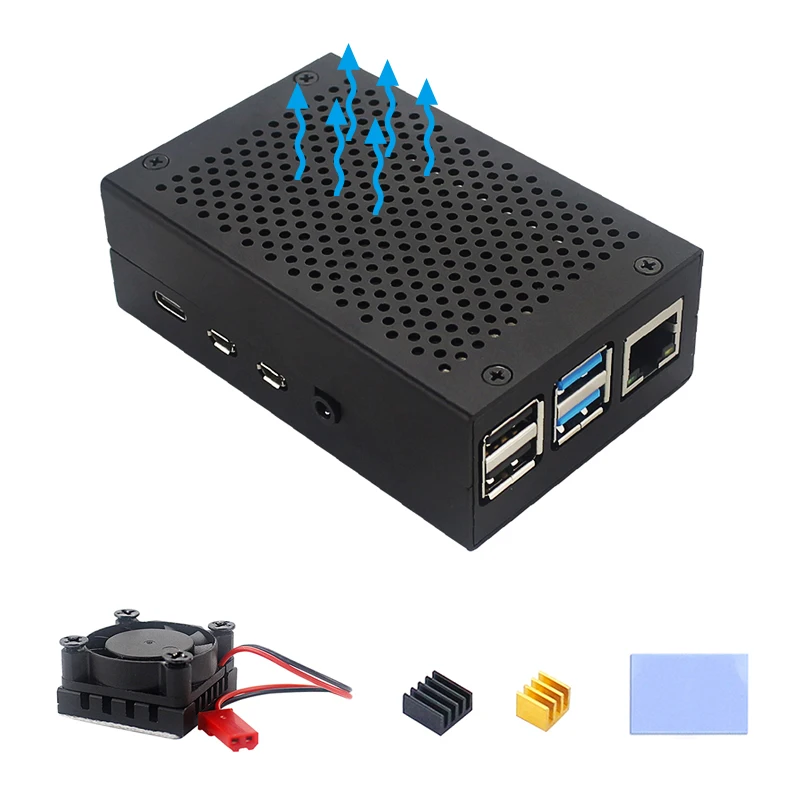 Корпус для Raspberry Pi 4 алюминиевый корпус с охлаждающим вентилятором черный
