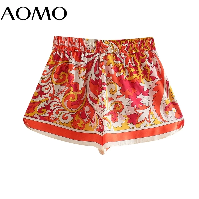 

AOMO Boho Style Women Vintage Floral Shorts Strethy Waist Female Retro Casual Shorts Pantalones 5Z276A