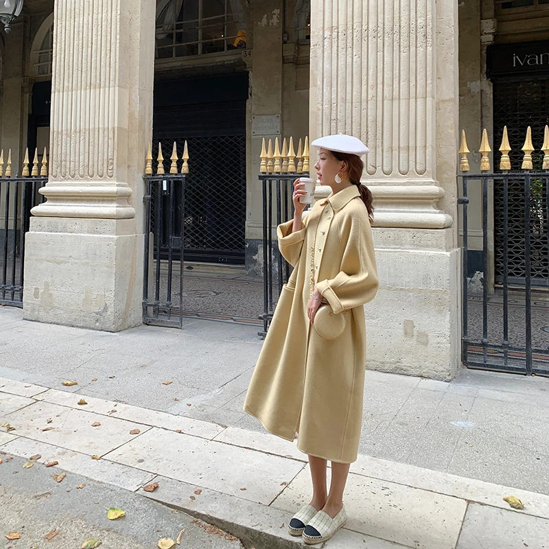 New High Grade Double-Sided Woolen Coat In Long Wool Coat Doll Collar Fashion A-Line Loose Woolen Coat Women Winter Warm