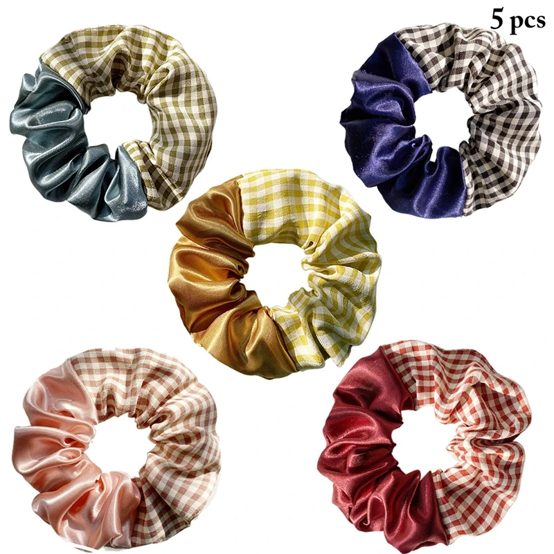 

5PCS Silk Scrunchie Elastic Multicolor Hair Band Ponytail Holder Donut for Women Girls Hair Tie Headband Hair Accessories