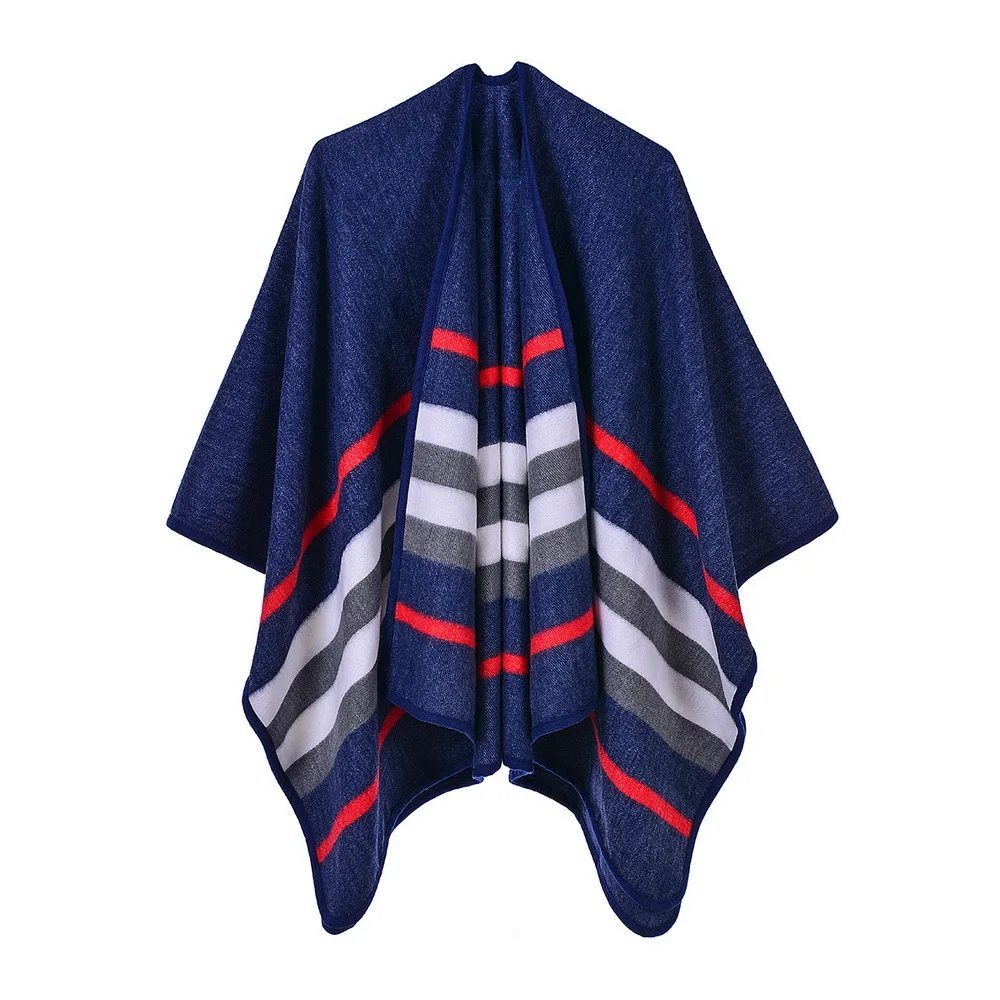 Осень-зима 2019 женское дизайнерское теплое пончо в полоску накидки для женщин