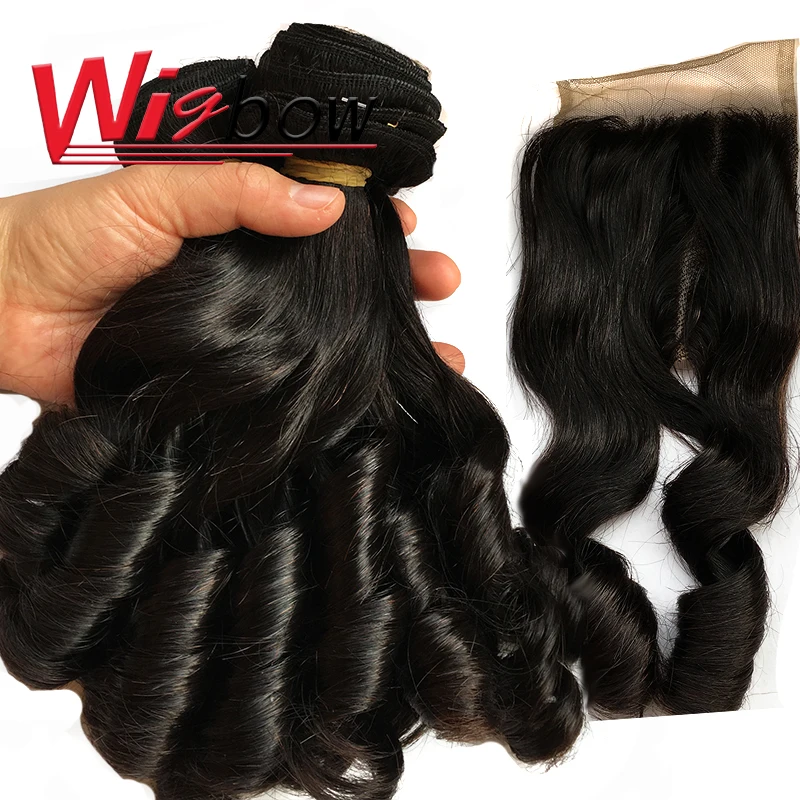 Extensiones de cabello humano brasileño hinchable, mechones de pelo rizado con cierre de parte media, ombré T1b 30