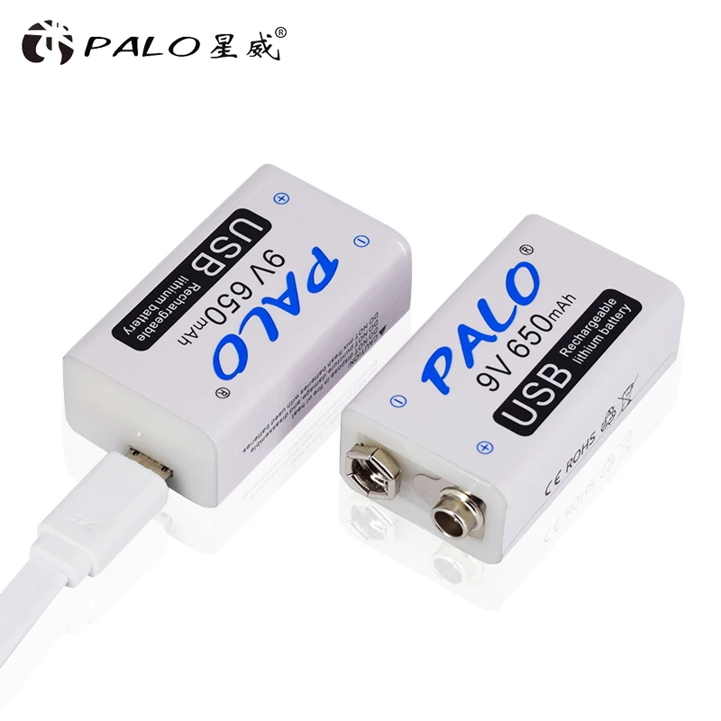 PALO 9V USB литиевая батарея 650mAh 6F22 литий-ионная аккумуляторная батарея для игрушек массажеры мультиметры гитара с USB кабелем