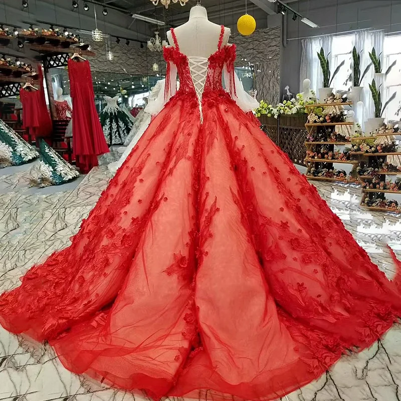 LS451212 best seller ball gown plus size evening dresses spaghetti strap long sleeves brides wedding party dress free shipping | Свадьбы и