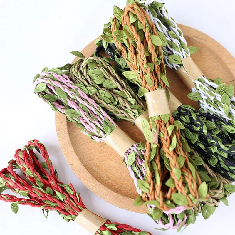 

3 м/рулон с зелеными листьями Плетения Из пеньковой веревки Винтаж в деревенском стиле DIY Свадебная вечеринка Декор подарочная упаковка вер...