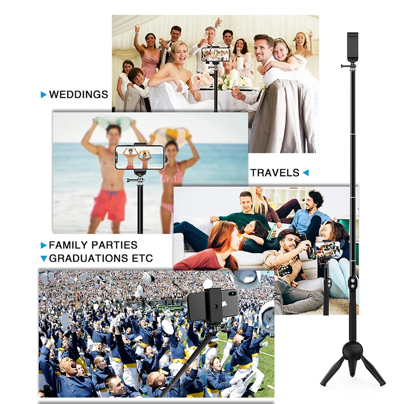 Voulttom Camera Tripod Selfie-Stick Smart Phone for Huawei Xiaomi iPhone Bluetooth Remote Portable Extendable Monopod Foldable |