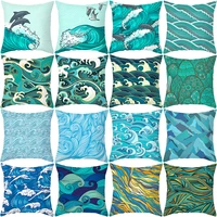 simple nordic blue wave dolphin pattern series polyester pillow cover sofa cushion home decorative pillows cover