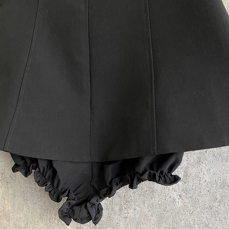 

GALCAUR Minimalist Black Ruched Short Pants For Women High Waist Casual Patchwork Shorts Skirts Females 2021 Summer New Clothing