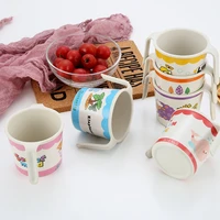 creativity health kids natural bamboo fiber cups cute cartoon dishes baby feeding tableware children infant toddler plates gift