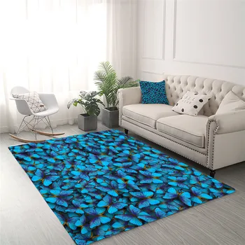 BlessLiving Blue Butterflies Large Carpets for Living Room Butterfly Rug Floor Mat Watercolor Area Rug 122x183cm Tapis Salon 2