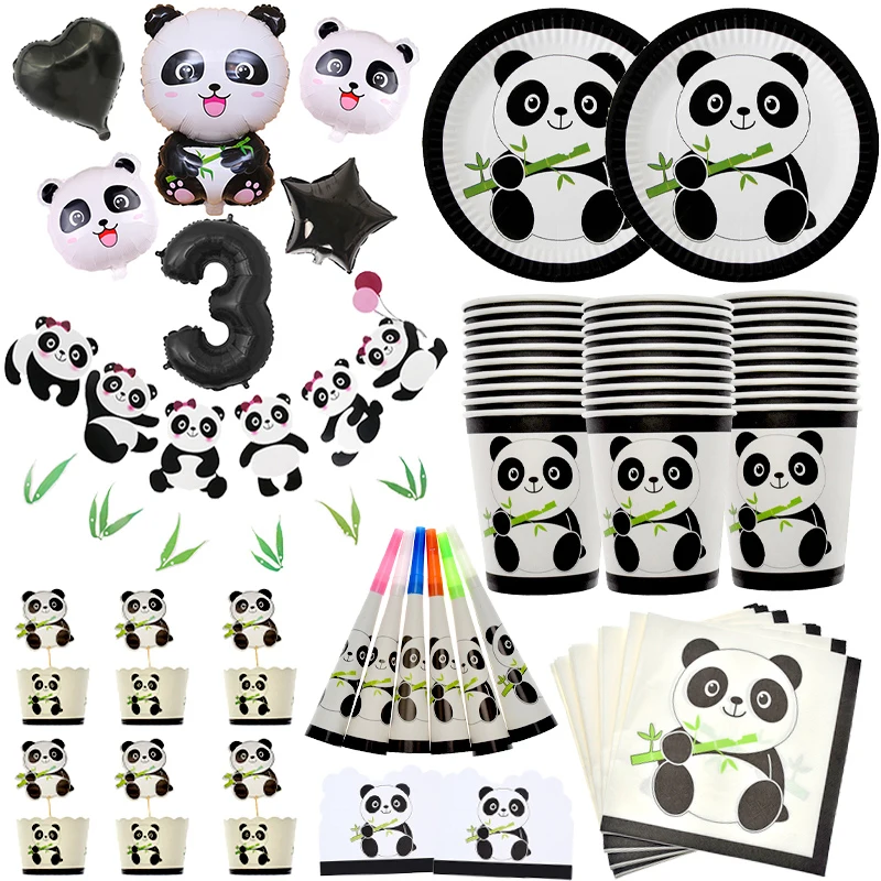 Panda Theme Birthday Party Decorations Kids Disposable Tableware Set Plate Napkin Baby Shower Favors Cartoon Panda Balloon