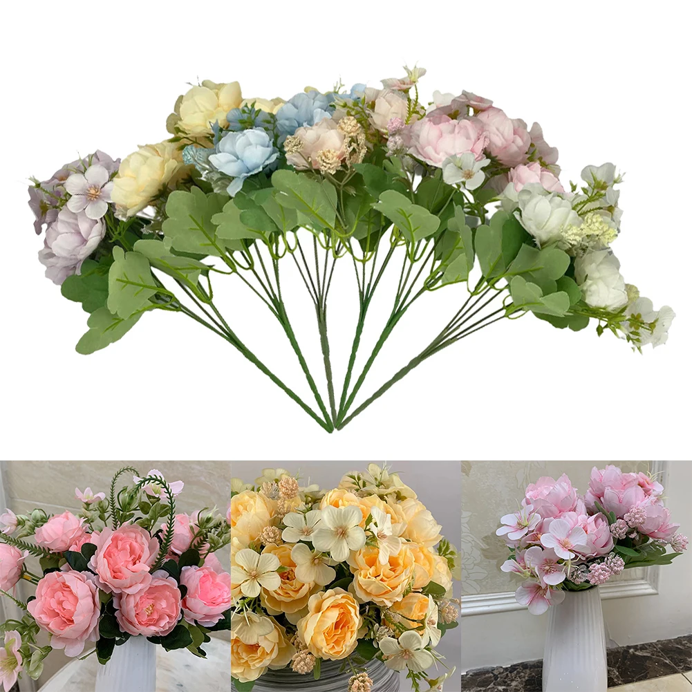 

5Pcs Artificial Flowers Silk Peony Bouquet Beautiful Wedding Home Table Decor Arrange Fake Plants Valentine's Day Present Decor