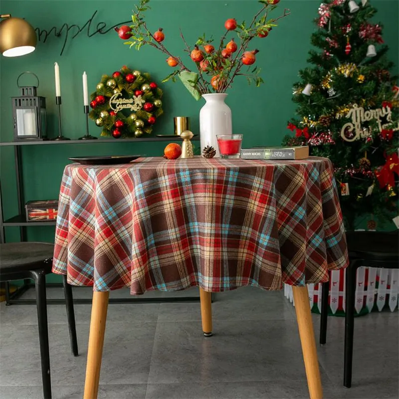 Ins Скандинавская Ретро Рождественская скатерть клетчатая круглая для стола