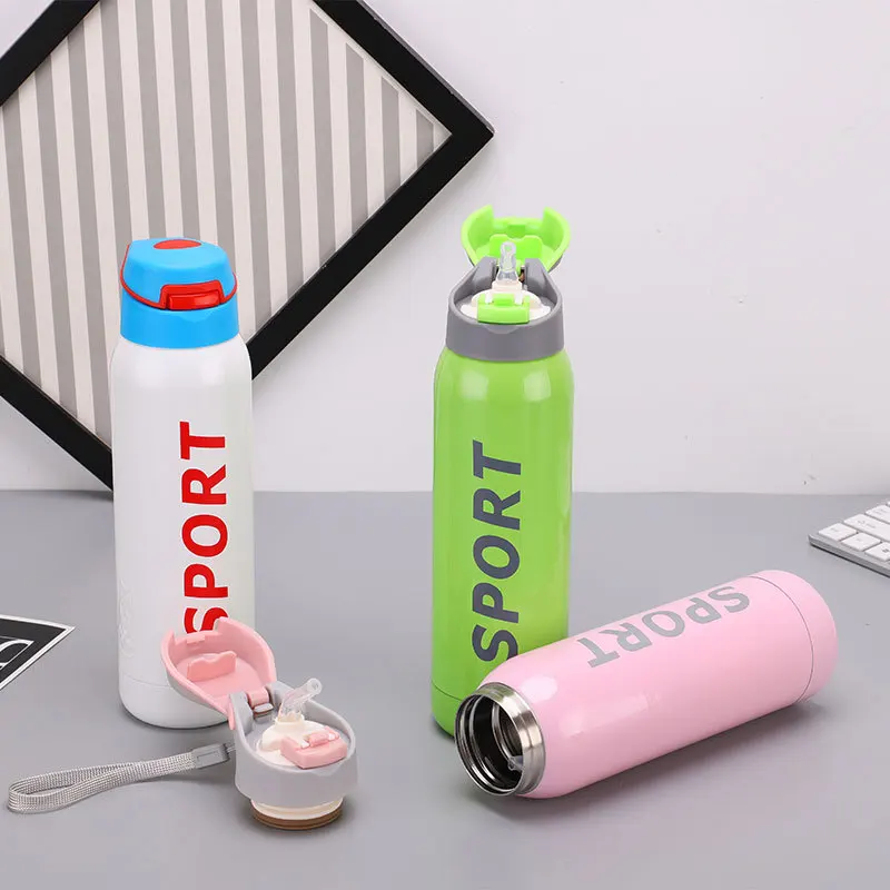Bpa Free 500 мл Изолированная соломенная бутылка для воды 18/8 нержавеющая сталь термос