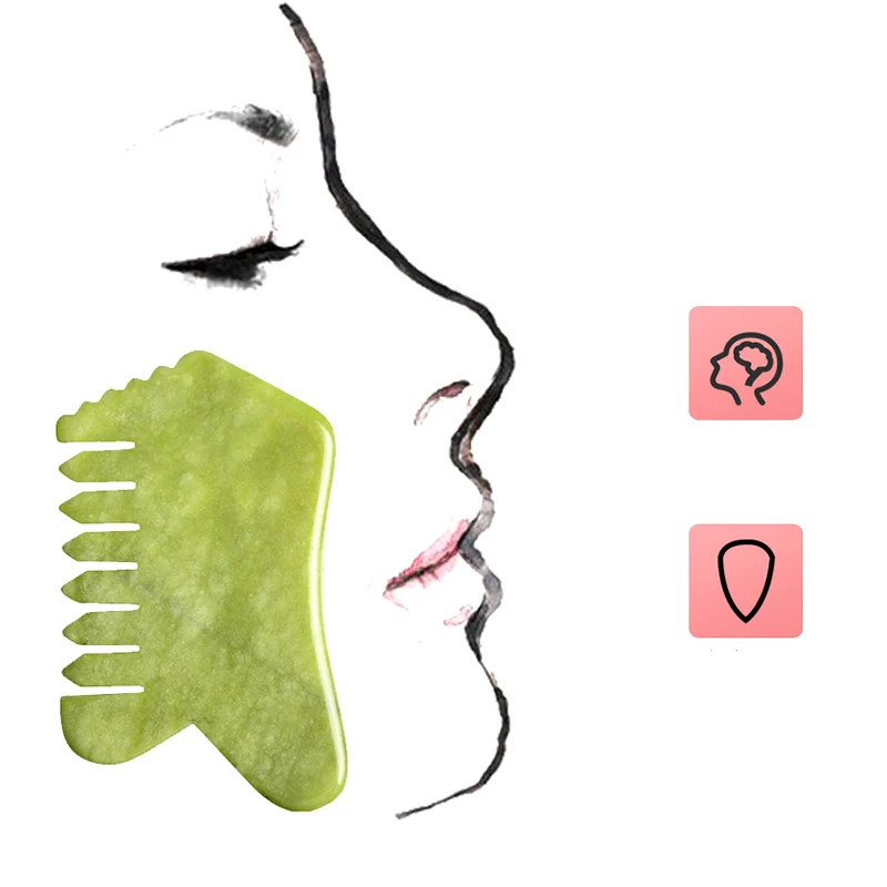 

Natural Stone Green Jade Massage Comb Gouache Scraper Head Meridian Scrapping Acupuncture Therapy Muscle Relaxing Beauty Tool