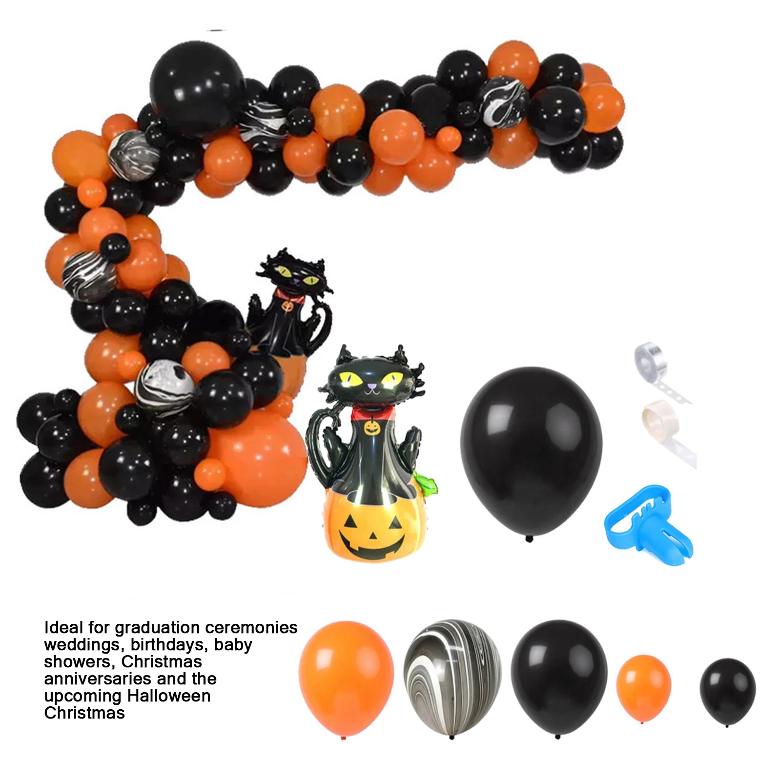 

Украшения для Хэллоуина, латексные воздушные шары черного и оранжевого цвета с тыквой, котом, воздушный шар, арка, гирлянда, комплект для вып...