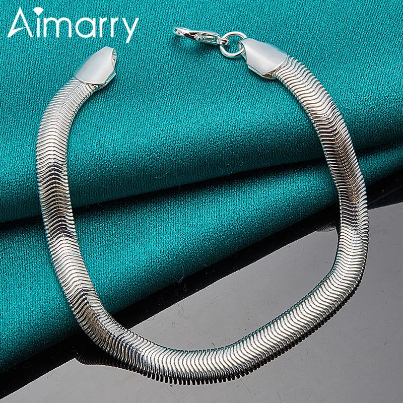 

Aimarry 925 Sterling Silver High Quality 6mm Snake Chain Bracelet For Women Men Party Engagement Wedding Gifts Fashion Jewelry