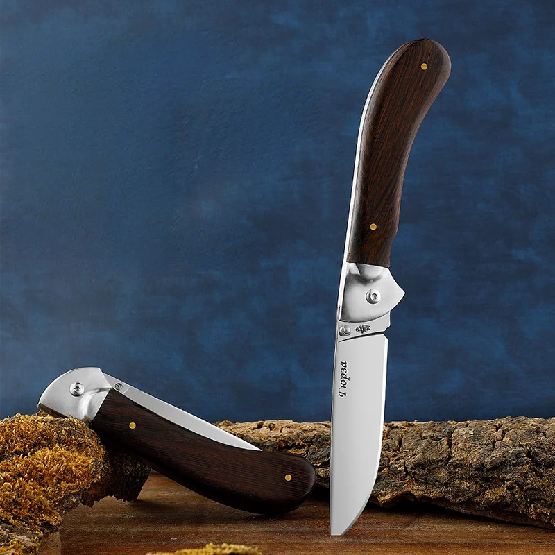 

9cr Outdoor Portable Folding Knife Mini Self-defense Knife Comfortable Wooden Handle Weapons for Self-defense Gadgets for Men
