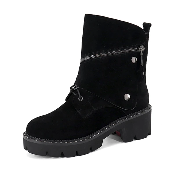 Black Cow Suede SOPHITINA/новые ботинки с металлическими украшениями; удобная обувь из высококачественной натуральной кожи с круглым носком; женские ботинки на квадратном каблуке; MC390 - Цвет: Black Cow Suede