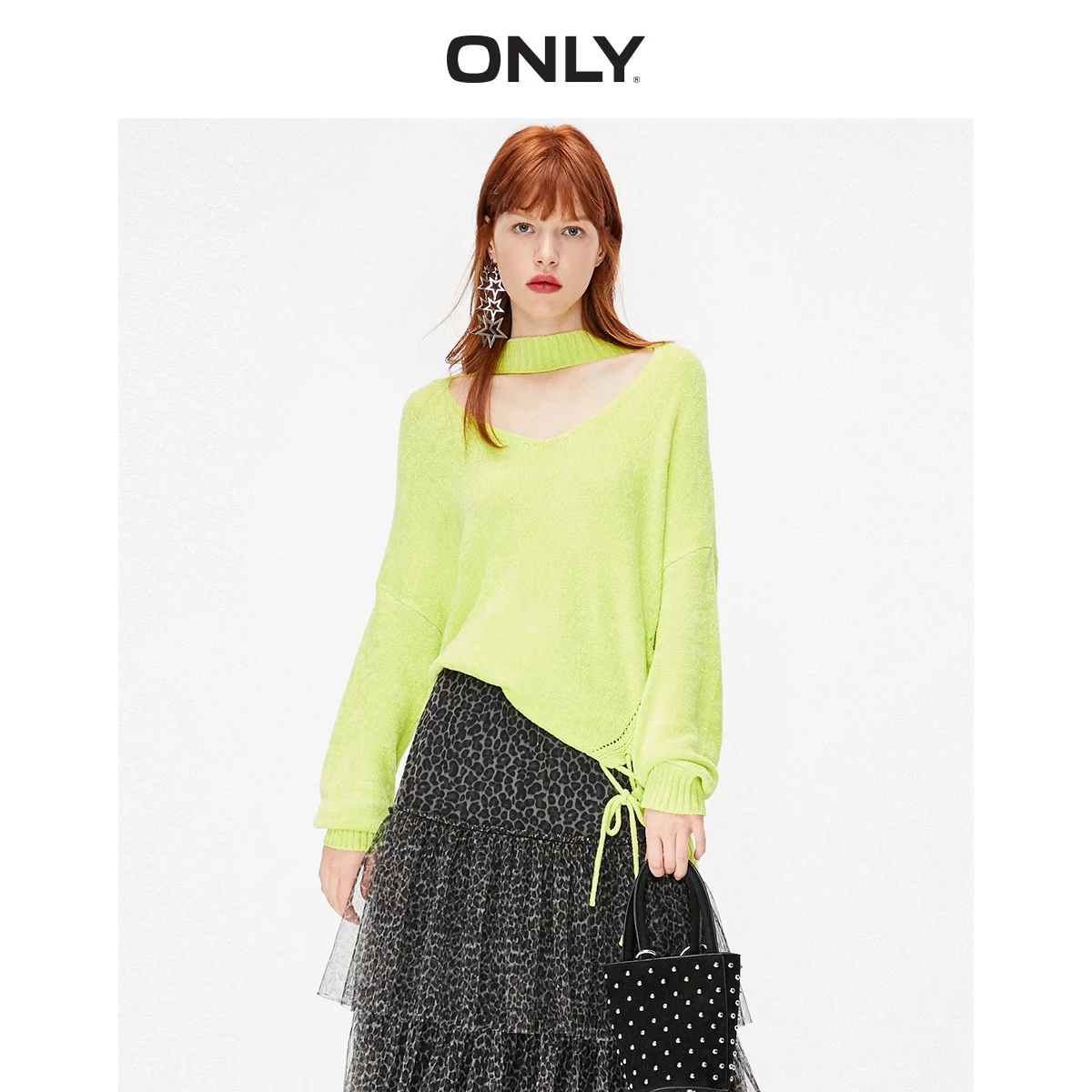

ONLY Autumn Winter Women's Green Loose Fit Lace-up Knit | 119313509