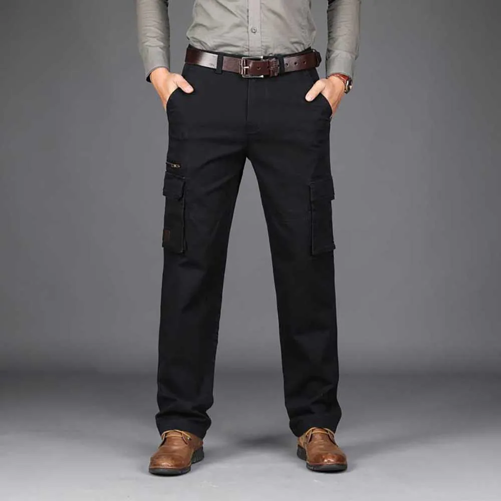 Летние Для мужчин брюки карго с мульти карман хлопок прямые Свободные мешковатые