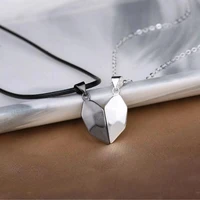 2pcs magnetic couple necklace lovers heart pendant distance faceted charm necklace women valentines day gift 2021 p89922
