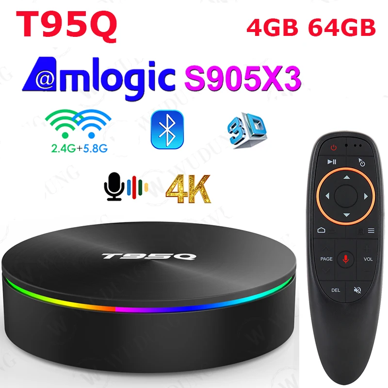 

Приставка Смарт-ТВ T95Q, Android 9,0, 4 ядра, 4 + 64 ГБ, 2,4/ГГц, Wi-Fi