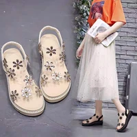 wedge heel rhinestone sandals womens summer 2021 new student casual thick soled sponge cake flowers transparent roman shoes