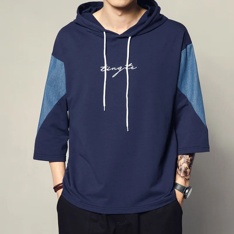 

Hoodies T Shirts Men New Fashion Youth Oversize Short-sleeved Hooded T-shirt Mens Loose Casual Color Contrast Simple Male Tshirt