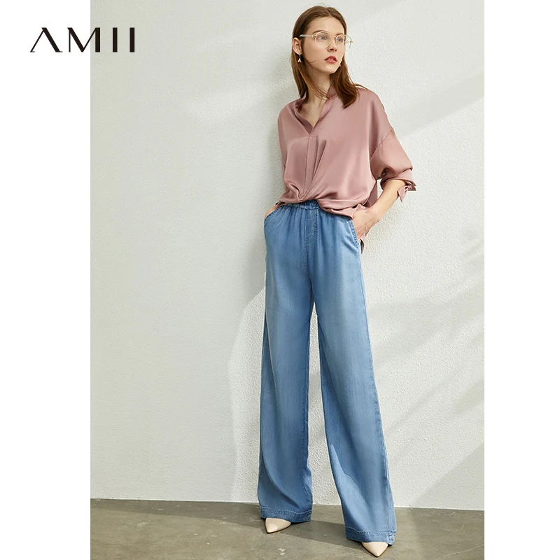 Джинсы AMII минималистские женские длинные повседневные брюки из денима