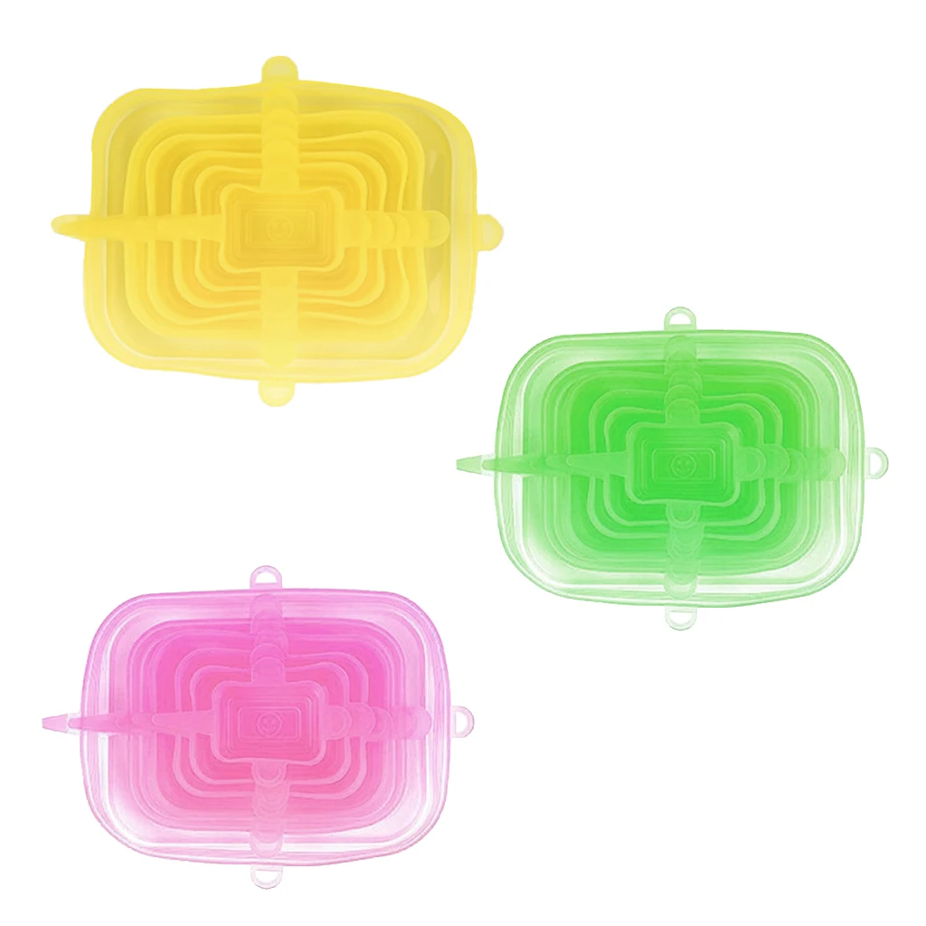 

6x Universal Reusable Silicone Wrap Covers Microwave & Dishwasher Safe