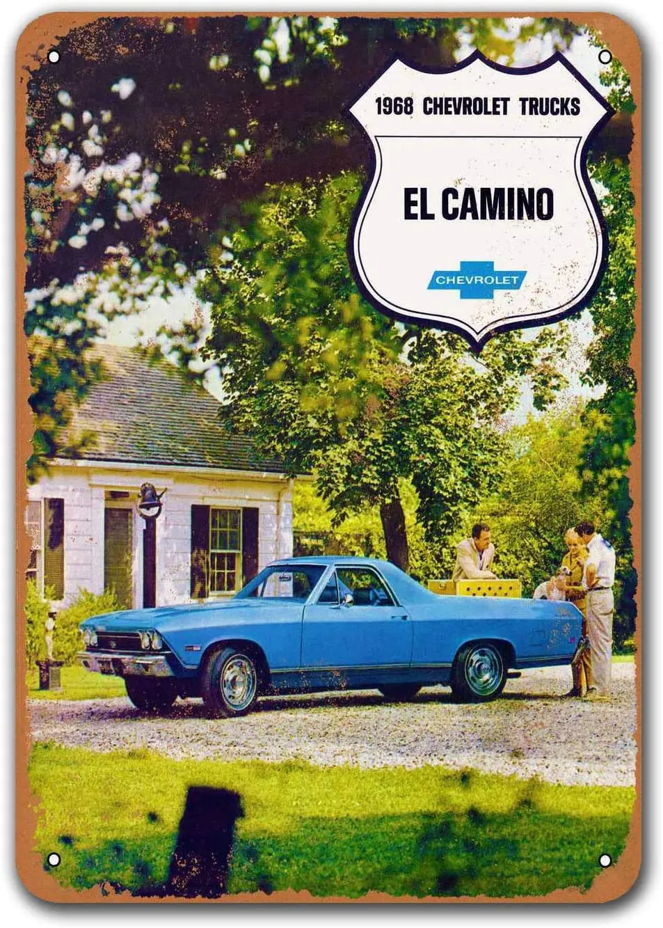 

1968 El Camino Old Car Tin Sign, Sisoso Vintage Metal Plaques Poster Man Cave Pub Retro Wall Decor 12x16 inch