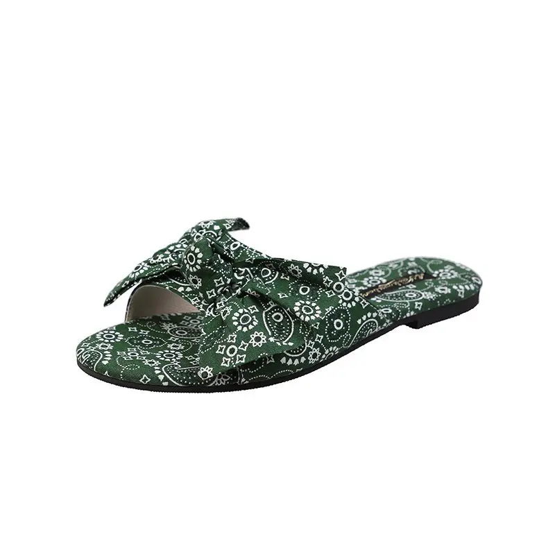 

Sandals female summer indoor and outdoor 2021 new fashion all-match bow slippers female printing word beach shoes