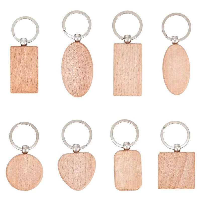 

Hot YO-40 Pcs Wooden Blank Key Chain Tags Rectangle/Heart/Oval/Flat Round Wood Keychains for DIY Craft Making