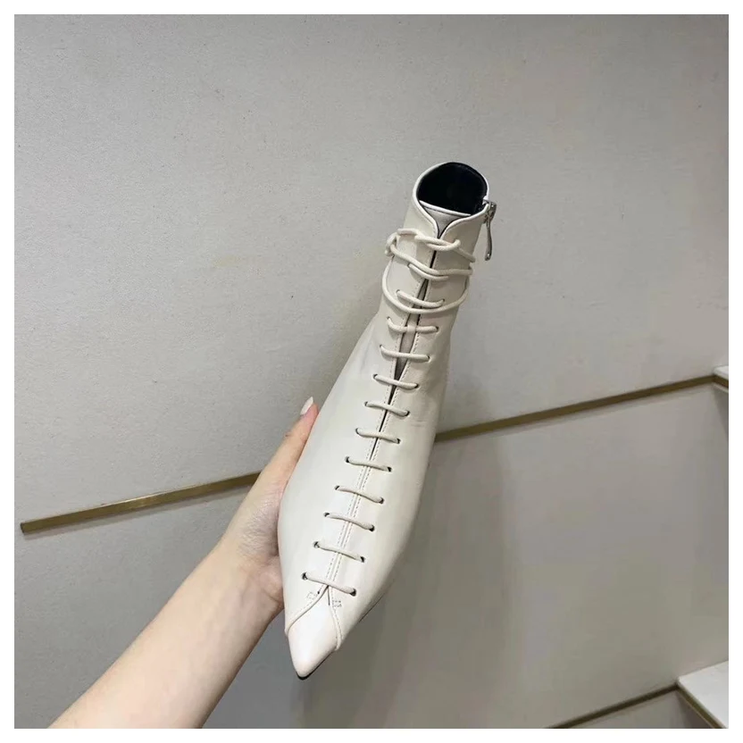 lace beige Элегантные ботильоны; женские полусапожки на тонком каблуке с острым носком; женская повседневная обувь на шнуровке; женские брендовые ботинки; ботинки «Челси» на молнии - Цвет: lace beige