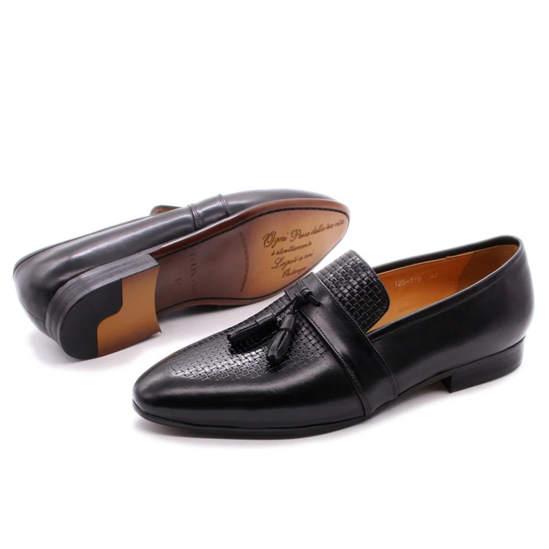 FELIX CHU Men's Tassel Loafers Blue Black Genuine Leather Luxury Brand Casual Shoes Handmade Mens Wedding Comfortable | Обувь