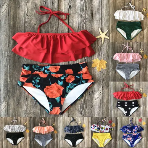 Женский купальник с цветочным принтом комплект бикини рюшами купальный костюм