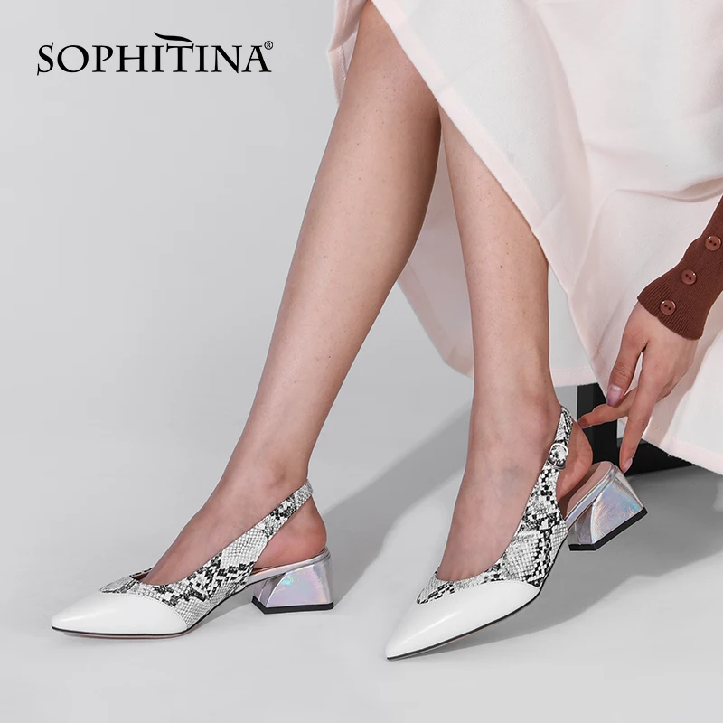 

Женские туфли-лодочки SOPHITINA, из змеиной овечьей кожи, пэчворк туфли с ремешком сзади, Уличная обувь на весну, K88