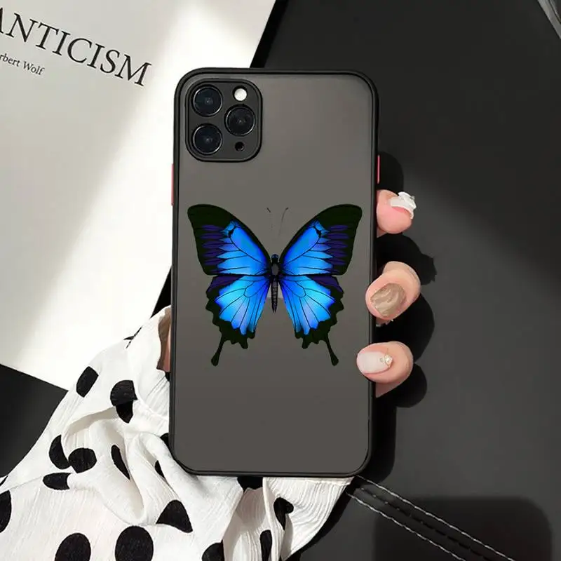 

Blue beautiful butterfly fashion Phone Case matte transparent For iphone 7 8 11 12 plus mini x xs xr pro max cover