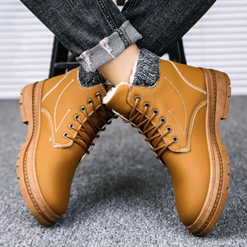 Новинка 2020 теплые зимние ботинки для мужчин плюс бархатная мужская обувь уличные
