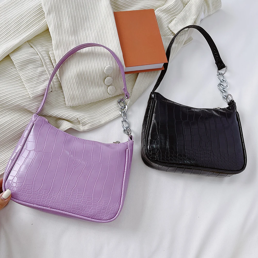 

Винтажная женская сумка через плечо из искусственной кожи с тиснением под кожу аллигатора, повседневные дамские сумочки на цепочке, малень...